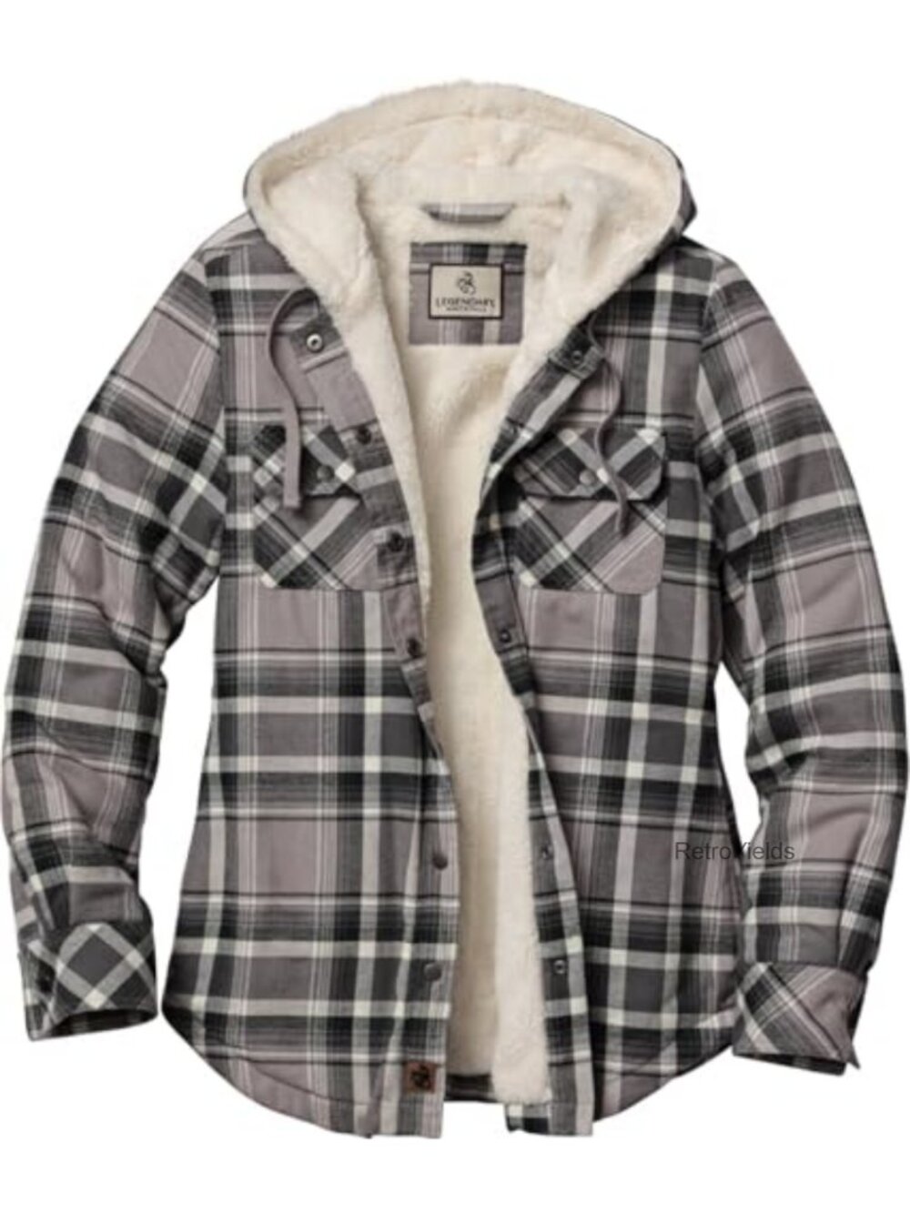 Sherpa Lined Flannel Snap Front Shirt Jacket with Hood
